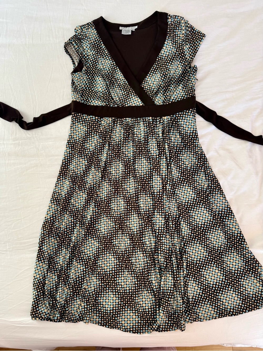 Maggy London Brown Dress with Light Blue Dot Pattern - Midi